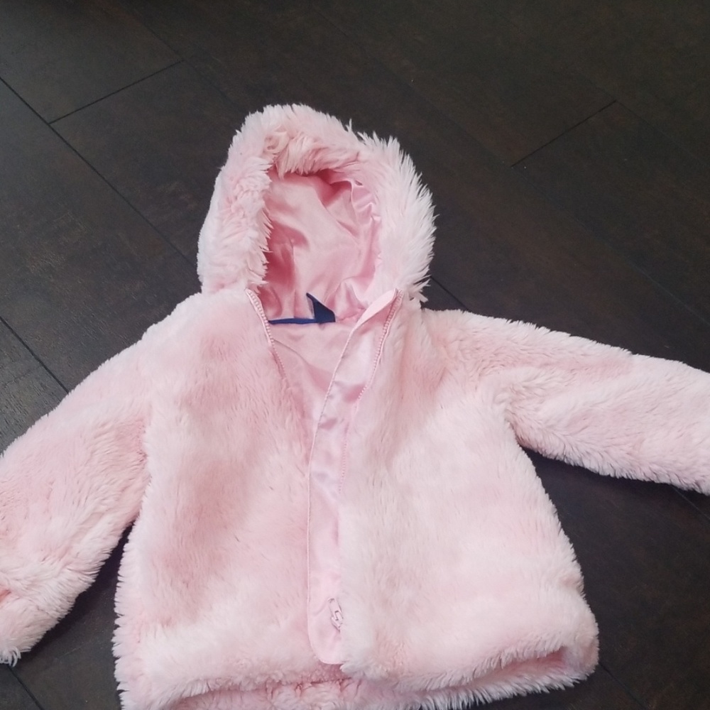 Toddlers pink faux fur hoodie zip up 18 months